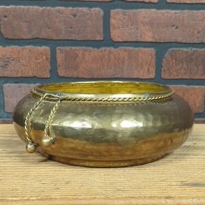 Hammered Brass Decorative Bowl with Rope Trim